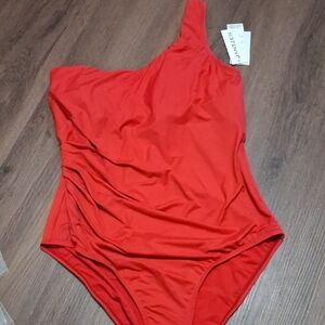 Jantzen Red One-Piece Swimsuit Asymmetrical Design